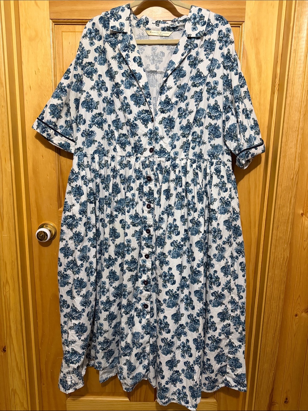 Wayward Fancies EShakti Blue Floral Button-Front Midi Dress Size 3X/24W